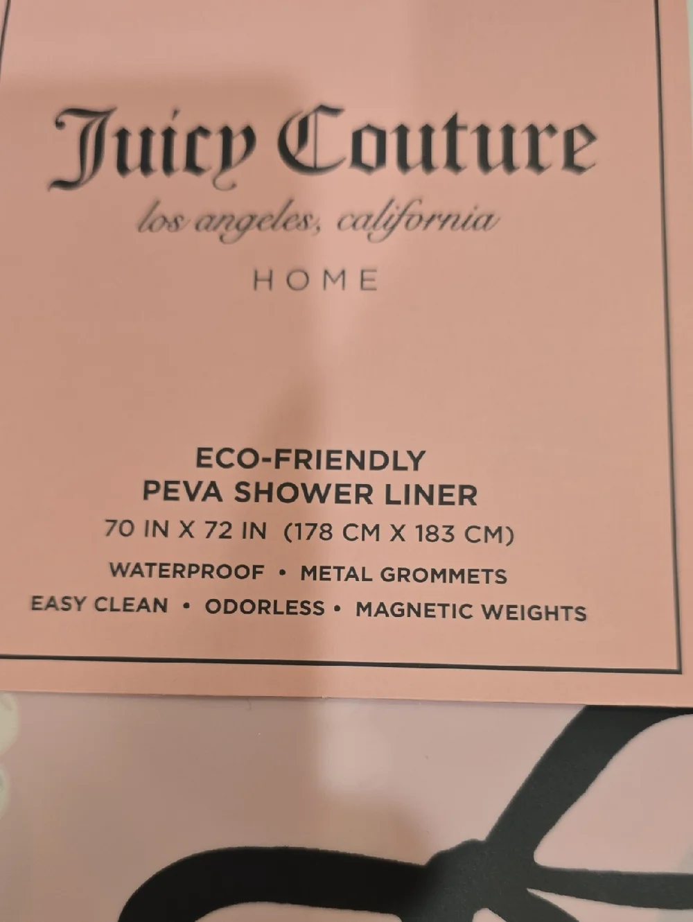 Juicy Couture Home JC Heart Logo & Bow PEVA Shower Curtain Liner
